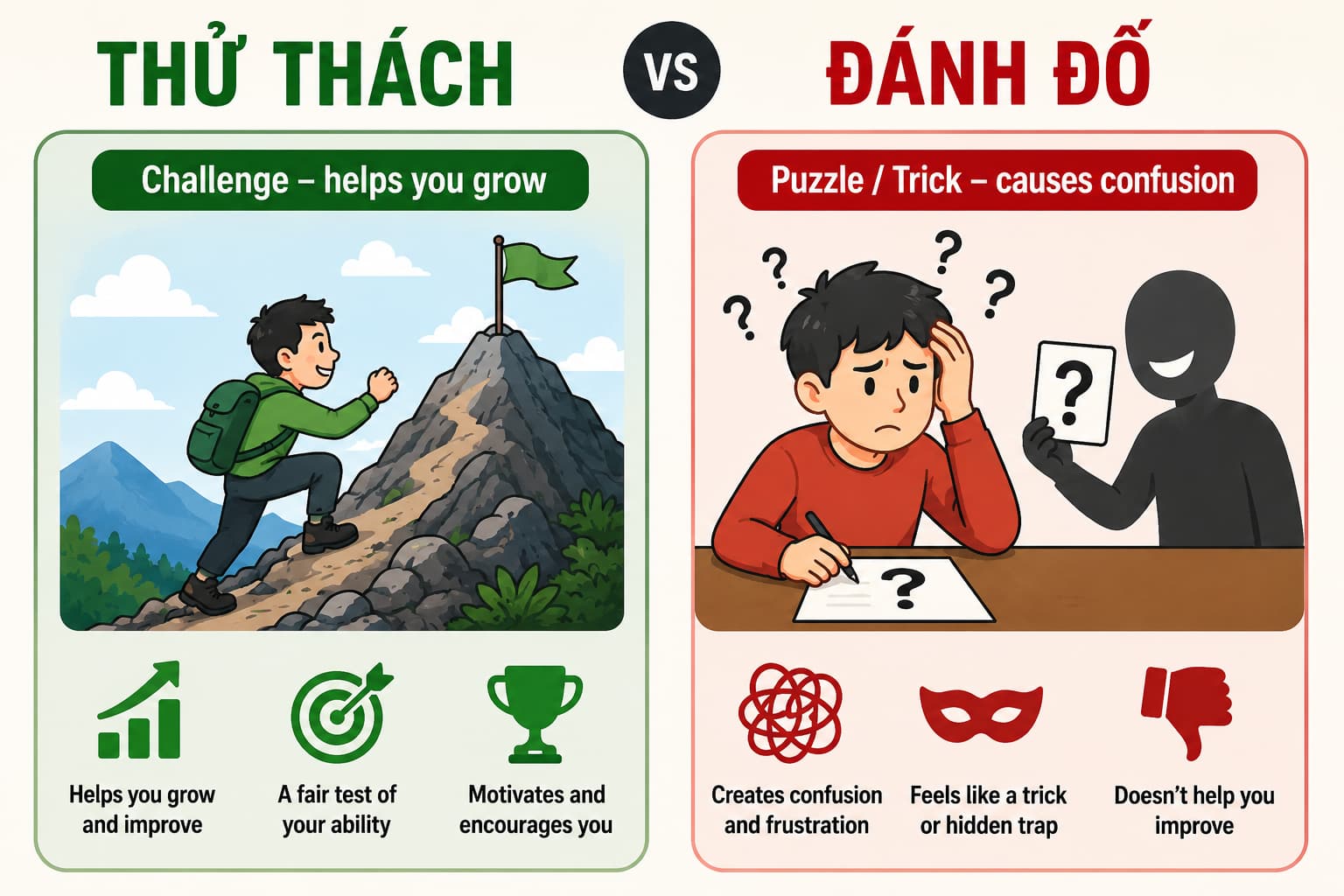 "Thử thách" vs "Đánh đố"